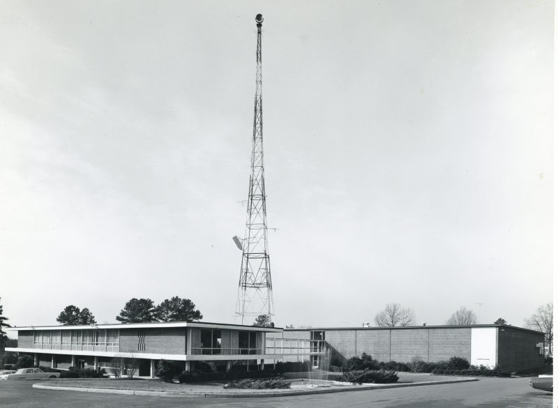WRAL-TV exterior and station tower