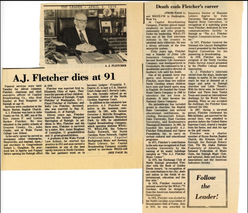 AJ Fletcher obituary