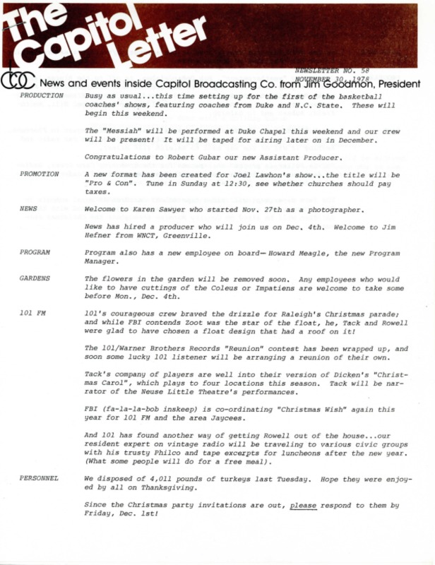 Capitol Letter November 30 1978