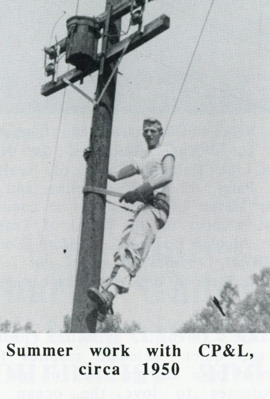 Charlie Gaddy on power pole working summer job
