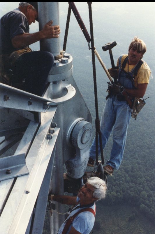 Tower crew working in the clouds