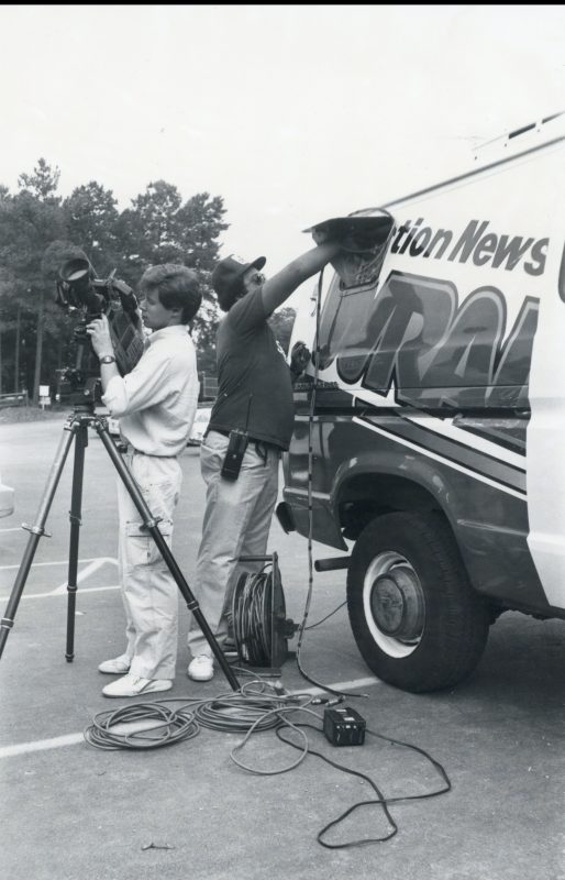 WRAL news crew with ENG microwave truck