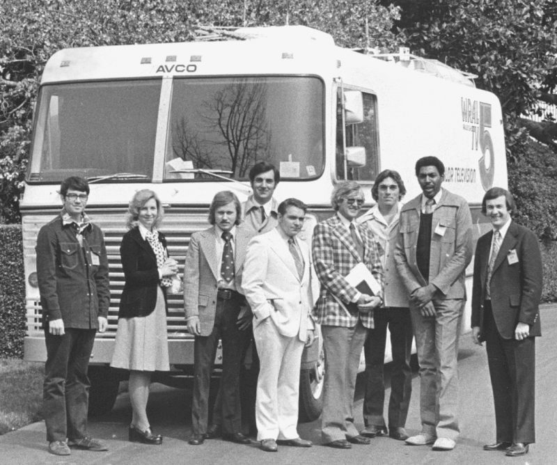 WRAL staff with first color remote production truck